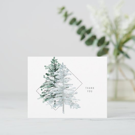 Einfaches Watercolor-Wald-Sea-GlasHochzeit Dankeskarte (Stehend Vorderseite)