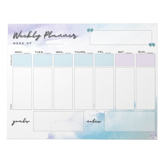 Einfaches Watercolor Weekly Planer Notizblock (Vorderseite)
