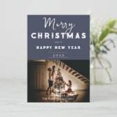 Einfaches Weihnachts-Foto | Blau Feiertagskarte (Stehend Vorderseite)