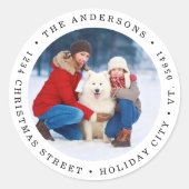 Einfaches Weihnachts-Foto Moderne Rücksendeadresse Runder Aufkleber (Vorderseite)