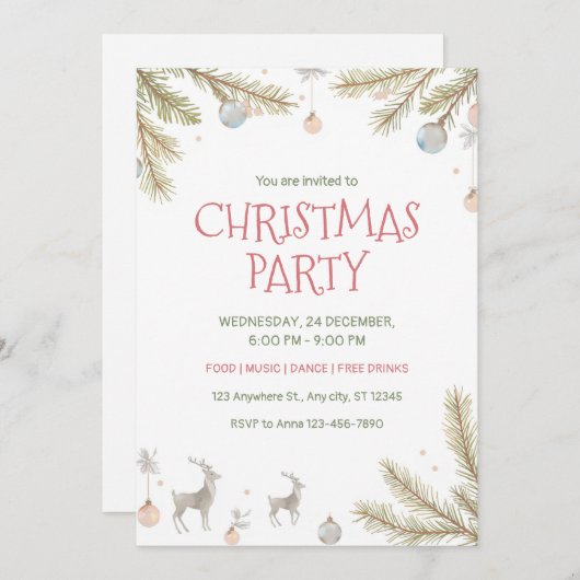 Einfaches Weihnachts-Party Einladung (Vorne/Hinten)