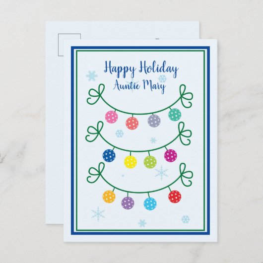 Einfaches Weihnachts-Pickleball Postkarte (Vorne/Hinten)