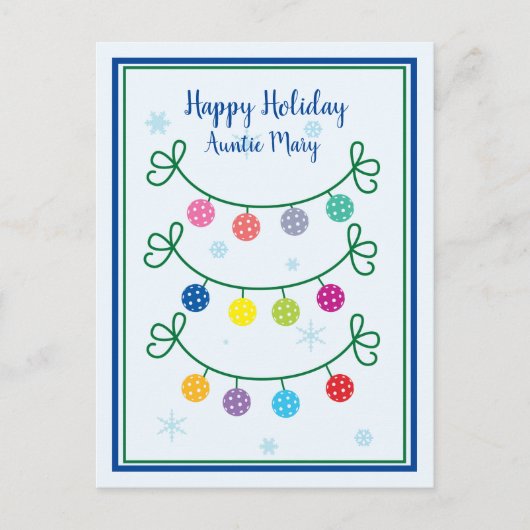 Einfaches Weihnachts-Pickleball Postkarte (Vorderseite)