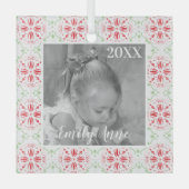 Einfaches Weihnachts-Rot-Schneeflockenmuster-Foto Ornament Aus Glas (Vorderseite)