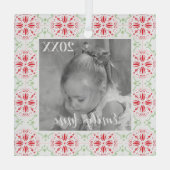 Einfaches Weihnachts-Rot-Schneeflockenmuster-Foto Ornament Aus Glas (Rückseite)