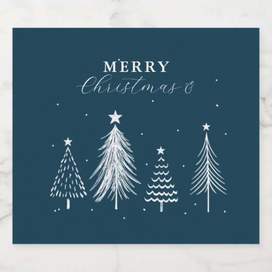 Einfaches Weihnachtsbaummuster | Navy Blue Schaumweinetikett (Einzelnes Label)