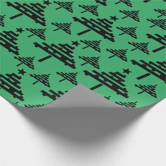 Einfaches Weihnachtsbaummuster Schwarzer Grüner Ur Geschenkpapier (Ecke)