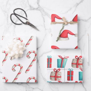 Einfaches Weihnachtsmuster Candy Cane Weihnachtsma Geschenkpapier Set