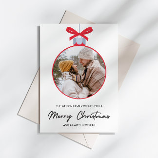 Einfaches Weihnachtsornament Familienfoto Feiertagskarte