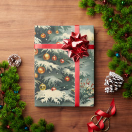 Einfaches Weihnachtsschnee bedeckt Weihnachtsbaum Geschenkpapier