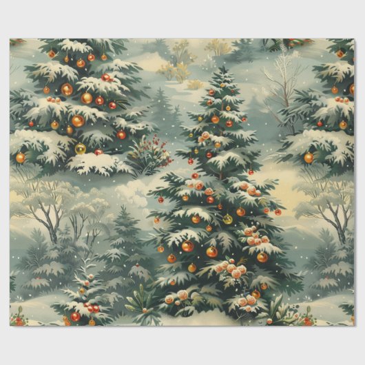 Einfaches Weihnachtsschnee bedeckt Weihnachtsbaum Geschenkpapier (Flach)