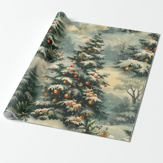 Einfaches Weihnachtsschnee bedeckt Weihnachtsbaum Geschenkpapier (Ungerollt)