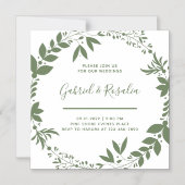 Einfaches Weiß & Olive Grüner Kraut Elegante Hochz Magneteinladung (Vorderseite)