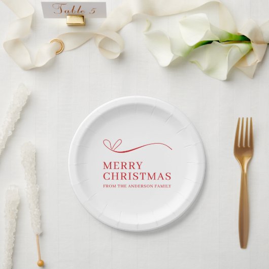 Einfaches Weiß Rot Modernes Frohe Weihnachten Pappteller (Hochzeit)