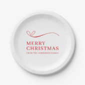 Einfaches Weiß Rot Modernes Frohe Weihnachten Pappteller (Vorderseite)