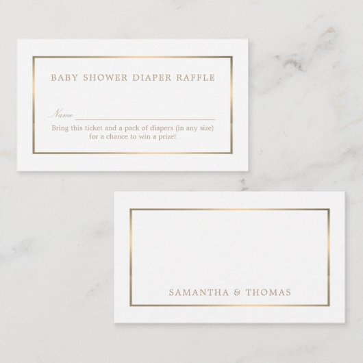 Einfaches Weiß und Gold, Windeln Raffelschein Begleitkarte (Vorne/Hinten)