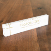 Einfaches Weiß- und Goldkreuz mit Namen und Angebo Namensplakette (Seite)