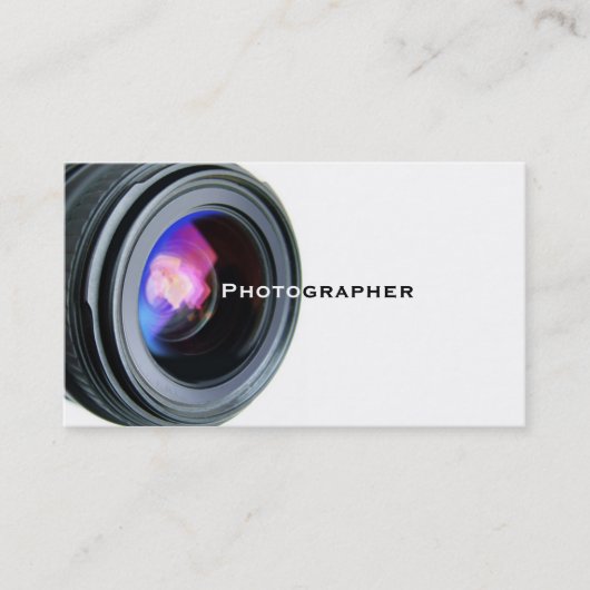 Einfaches Weiß und Linse-Fotograf-Visitenkarte Visitenkarte (Vorderseite)