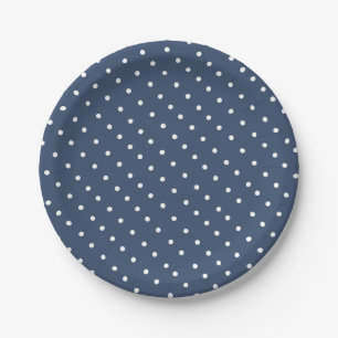 Einfaches Weiß und Marineblaues Polka-Punkt-Muster Pappteller