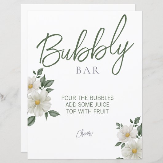 Einfaches weißes Brautparty Bubbly Bar Sign (Vorne/Hinten)