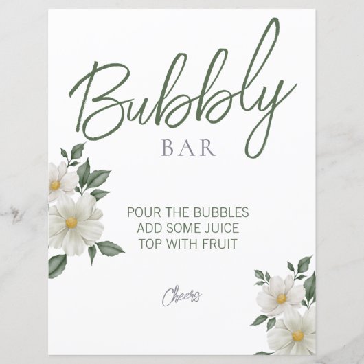 Einfaches weißes Brautparty Bubbly Bar Sign (Vorderseite)