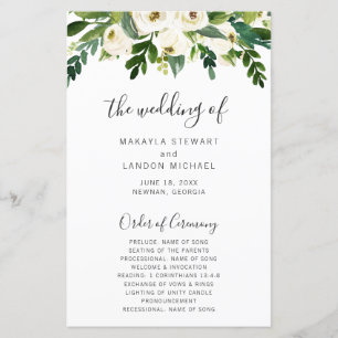 Einfaches weißes florales elegantes Hochzeitsprogr