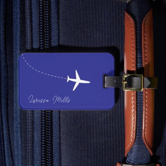 Einfaches weißes Flugzeug mit gepunkteter Route bl Gepäckanhänger (Vorderseite Insitu 4)