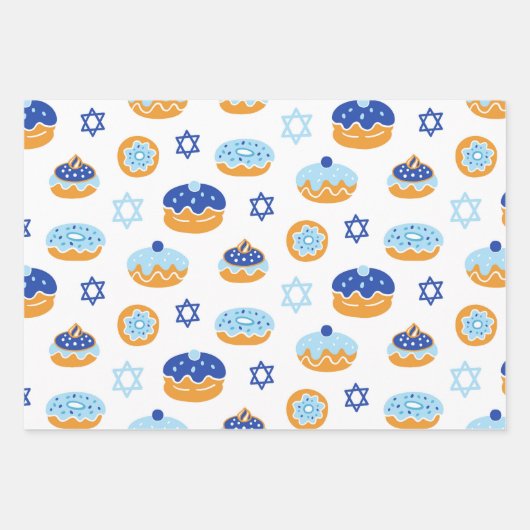 Einfaches weißes Gelb- und Blaumuster Hanukkah Geschenkpapier Set (Vorderseite 2)