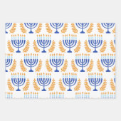 Einfaches weißes Gelb- und Blaumuster Hanukkah Geschenkpapier Set (Vorderseite)
