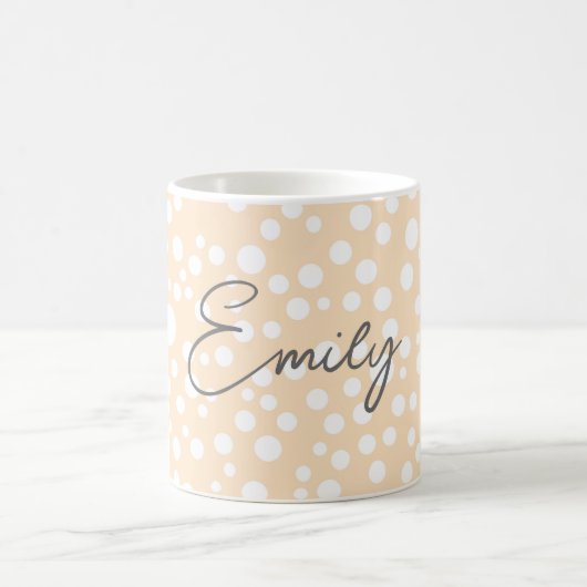 Einfaches weißes gepunktetes Muster auf pfirsichfa Kaffeetasse (Mittel)
