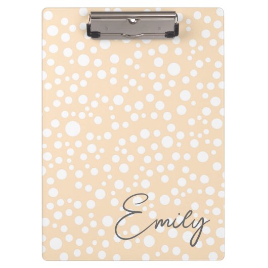 Einfaches weißes gepunktetes Muster auf pfirsichfa Klemmbrett (Vorderseite)