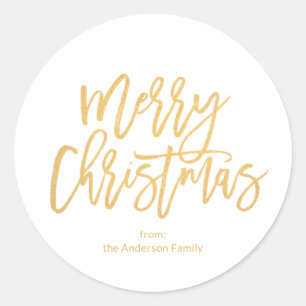 Einfaches Weißes Gold Schrift Frohe Weihnachten Runder Aufkleber