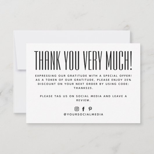 Einfaches weißes minimalistisches Geschäft Dankesc Dankeskarte (Rückseite)