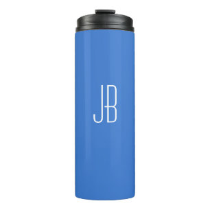 Einfaches weißes Monogramm oder Name auf Blau Thermosbecher