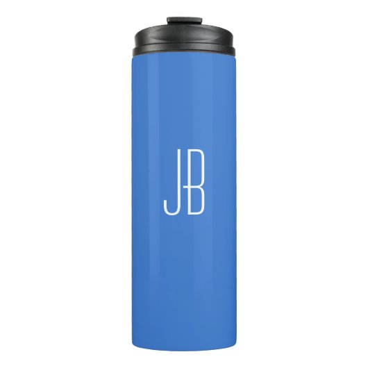 Einfaches weißes Monogramm oder Name auf Blau Thermosbecher (Vorderseite)