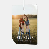 Einfaches weißes Skript Weihnachten Familienname F Ornament Aus Metall (Vorderseite links)