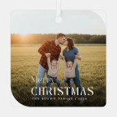 Einfaches weißes Skript Weihnachten Familienname F Ornament Aus Metall (Rückseite)