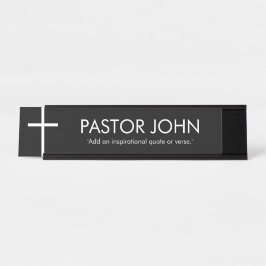Einfaches Weißkreuz mit Namen und Zitat aus schwar Schreibtischnamensplakette (Vorderseite )