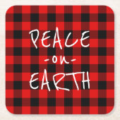 Einfaches Weltfrieden wünscht Red Black Kariert Rechteckiger Pappuntersetzer (Vorderseite)