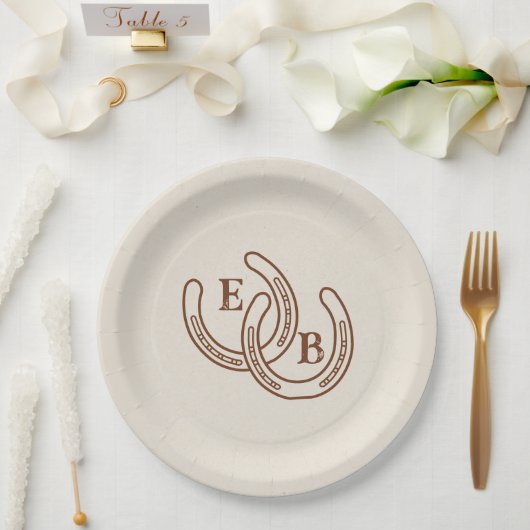 Einfaches Western Hufeisen Hochzeitsmonogramm Pappteller (Hochzeit)