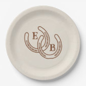 Einfaches Western Hufeisen Hochzeitsmonogramm Pappteller (Vorderseite)