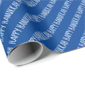 Einfaches White and Blue Happy Hanukkah Script Geschenkpapier (Rolleneckpunkt)