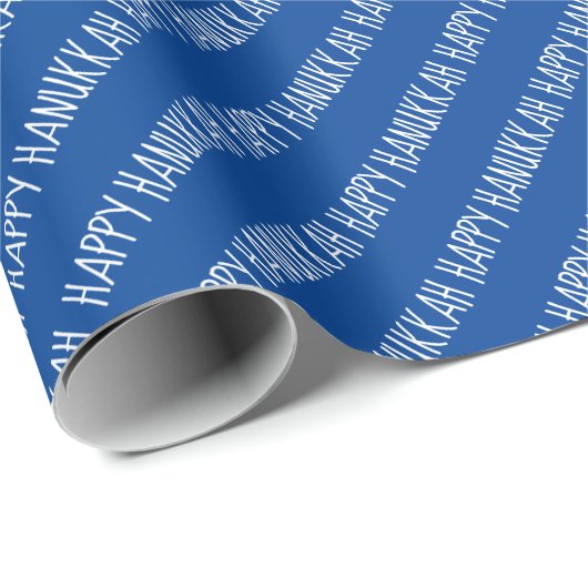 Einfaches White and Blue Happy Hanukkah Script Geschenkpapier (Rolleneckpunkt)