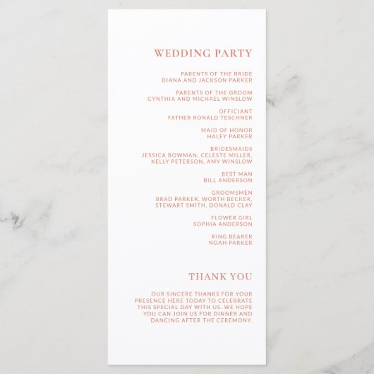 Einfaches White Citrus Grove Hochzeitsprogramm (Rückseite)