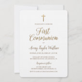 Einfaches White Gold Cross Moderne Erste Kommune Einladung (Vorderseite)