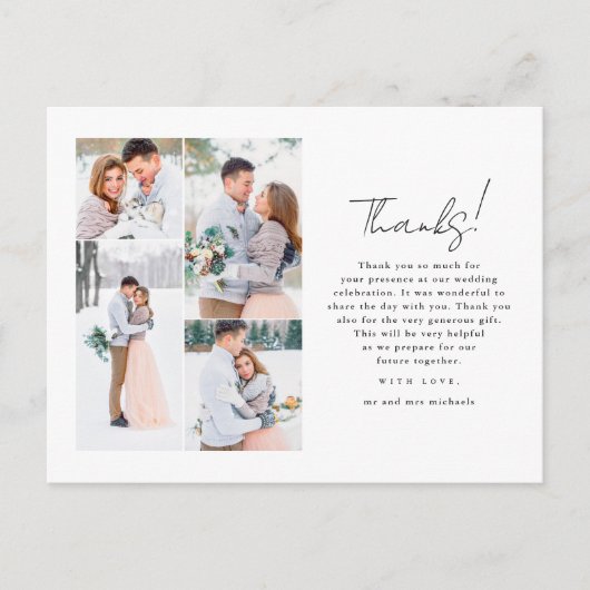 Einfaches White Wedding Foto Vielen Dank Postkarte (Vorderseite)