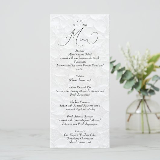 Einfaches White Wedding Menu Menükarte (Stehend Vorderseite)