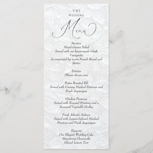 Einfaches White Wedding Menu Menükarte (Vorderseite)