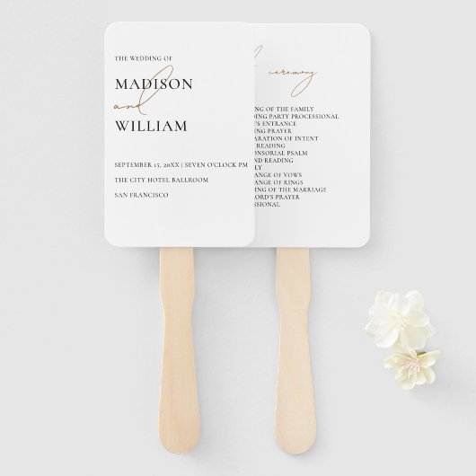 Einfaches White Wedding Programm Handfan Fächer (Vorne und Hinten)