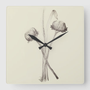 Einfaches Wildblumenfeld-Strauß Quadratische Wanduhr